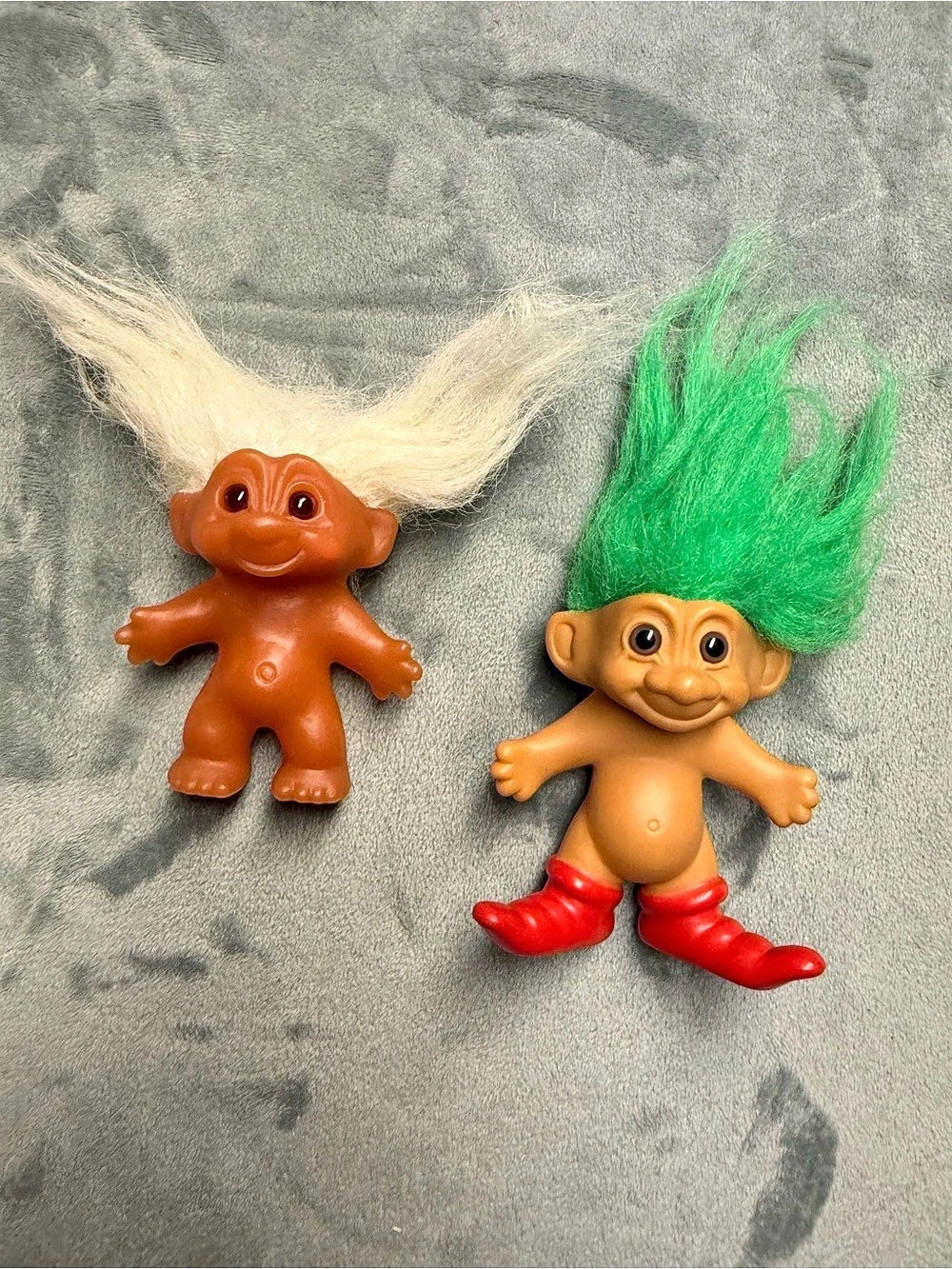 Vintage DAM & RUSS Troll Dolls Lot Green White Hair Red Boots
